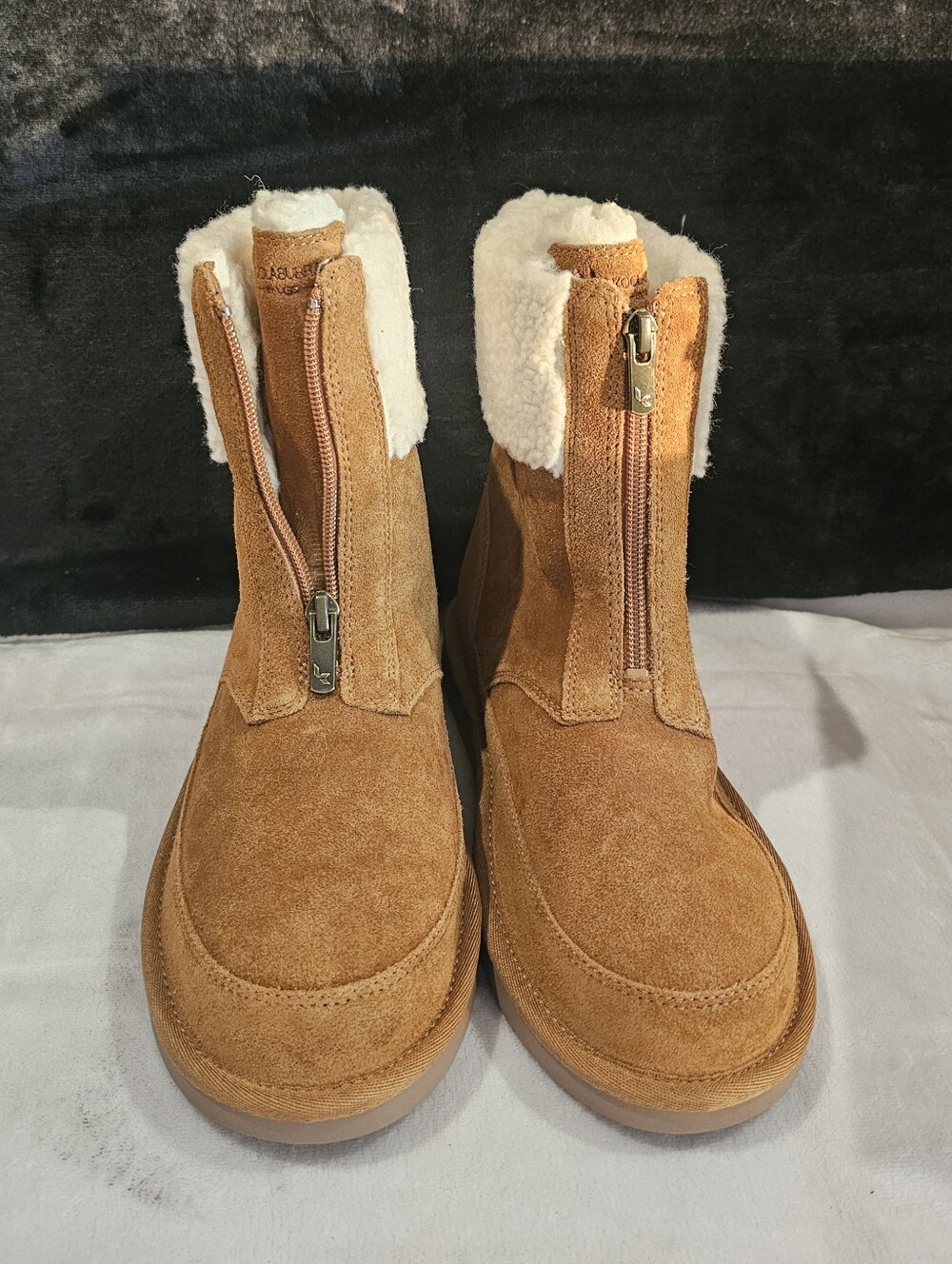 UGG Koolaburra Suede Zip-Front Shearling-Lined Boot in Tan- Size 4
